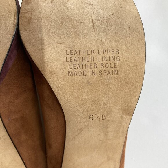 Pura Lopez Suede Pumps, Size 6.5 B, Caramel & Plum Leather 3" Spool Heel Classic - Picture 11 of 13